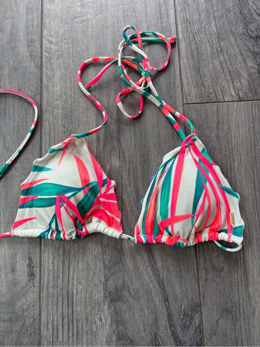 PINK Victoria’s Secret Tropical Stripe Triangle Bikini Top - Pink & Teal